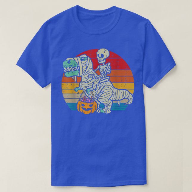 Camiseta Skeleton Riding Mummy Dinosaur T re Retro Hallowee (Frente do Design)