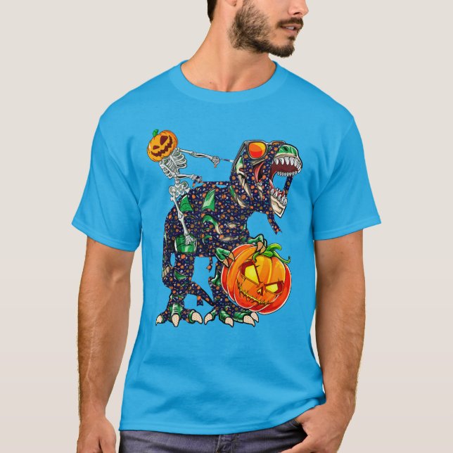 Camiseta Skeleton Riding Mummy Dinosaur T Rex (Frente)