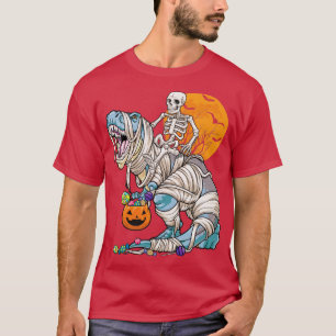 Camiseta Skeleton Riding Mummy Dinosaur T Rex Dino Scary Ha