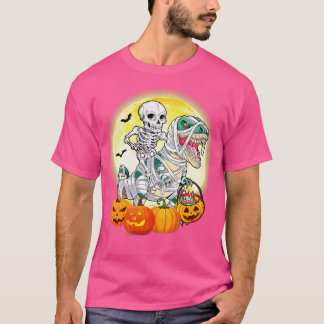 Camiseta Skeleton Riding Mummy Dinosaur T rex Funny Hallowe