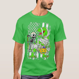 Camiseta Skeleton Riding Mummy Dinosaur T rex Halloween