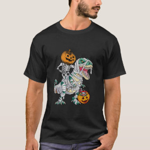 Camiseta Skeleton Riding Mummy Dinosaur T Rex Halloween