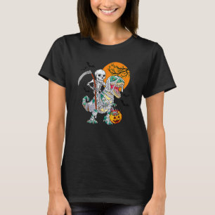 Camiseta Skeleton Riding Mummy Dinosaur T Rex Halloween