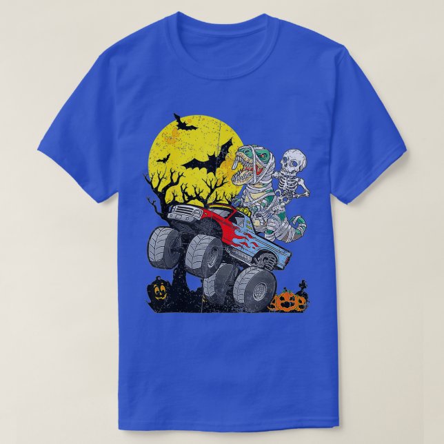 Camiseta Skeleton Riding Mummy Dinosaur T Rex Halloween (Frente do Design)
