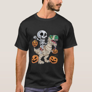 Camiseta Skeleton Riding Mummy Dinosaur T rex Halloween