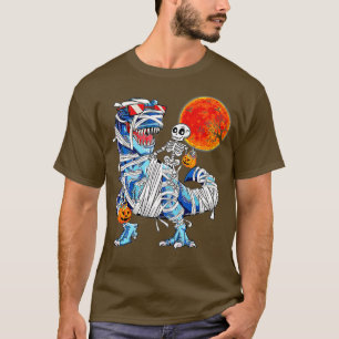 Camiseta Skeleton Riding Mummy Dinosaur T Rex Halloween