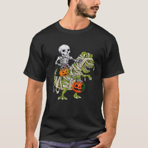 Camiseta Skeleton Riding Mummy Dinosaur T rex Halloween