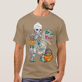 Camiseta Skeleton Riding Mummy Dinosaur T Rex Halloween