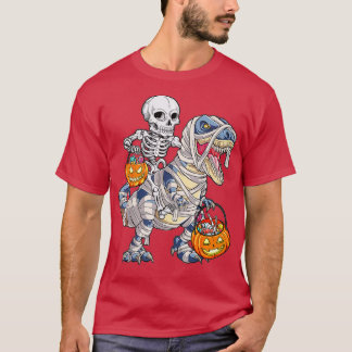 Camiseta Skeleton Riding Mummy Dinosaur T rex Halloween