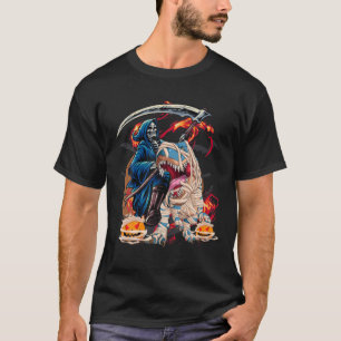 Camiseta Skeleton Riding Mummy Dinosaur T Rex Halloween