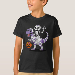 Camiseta Skeleton Riding Mummy Dinosaur T rex Halloween