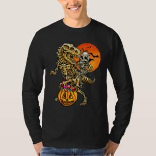 Camiseta Skeleton Riding Mummy Dinosaur T Rex Halloween Kid