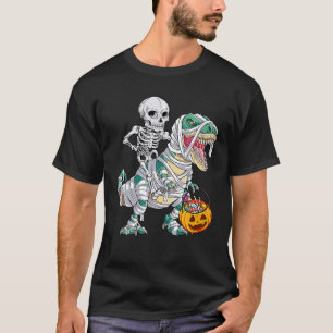Camiseta Skeleton Riding Mummy Dinosaur T Rex Halloween Kid