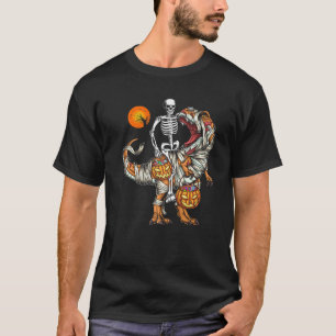 Camiseta Skeleton Riding Mummy Dinosaur T Rex Halloween Moo