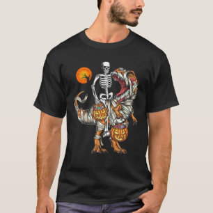 Camiseta Skeleton Riding Mummy Dinosaur T Rex Halloween Moo