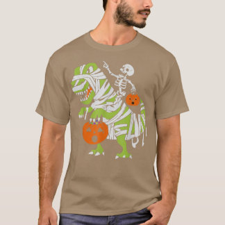 Camiseta Skeleton Riding Mummy Dinosaur T Rex Pumpkin Engra