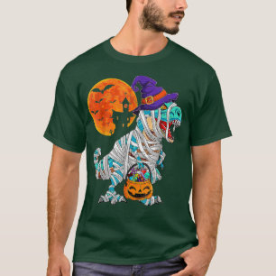 Camiseta Skeleton Riding Mummy Dinosaur T Rex Pumpkin Engra