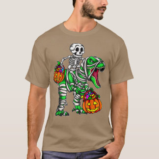 Camiseta Skeleton Riding Mummy Dinosaur T Rex Pumpkin Engra