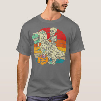 Camiseta Skeleton Riding Mummy Dinosaur T Rex Pumpkin Engra