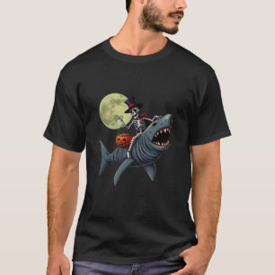 Camiseta Skeleton Riding Mummy Shark Dia de as Bruxas engra