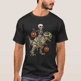 Camiseta Skeleton Riding Mummy TRex Dinossaur Engraçado Hal