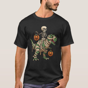 Camiseta Skeleton Riding Mummy TRex Dinossaur Engraçado Hal