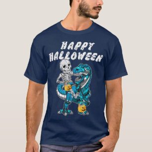Camiseta Skeleton Riding Robot Dinosaur T re Halloween Kids