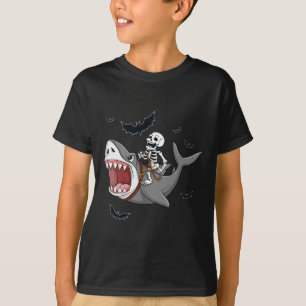 Camiseta Skeleton Riding Shark Scary Halloween Boys Garotas