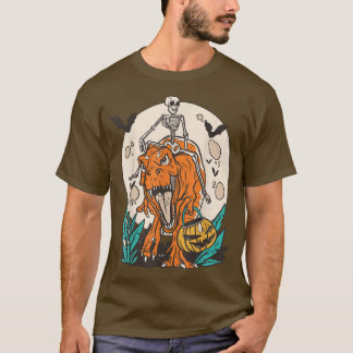 Camiseta Skeleton Riding T-rex Dinossaur Pumpkin Dino Hallo
