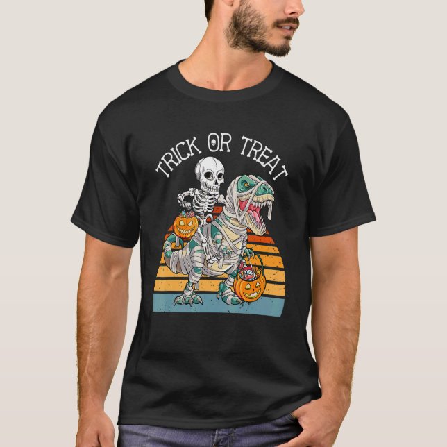 Camiseta Skeleton Riding Trick ou Treine Kids Love Dinos (Frente)