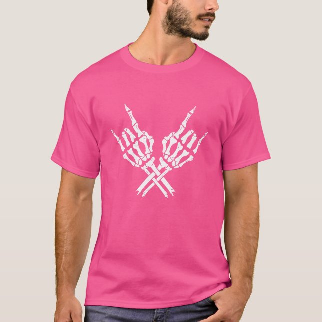 Camiseta Skeleton Rock Horns Hand Symbol Gesture (Frente)