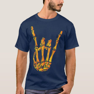 Camiseta Skeleton Rock Mão Preguiçosa Halloween Costume Leg