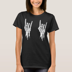 Camiseta Skeleton, Rock On Hands, Halloween, Homens Mulhere