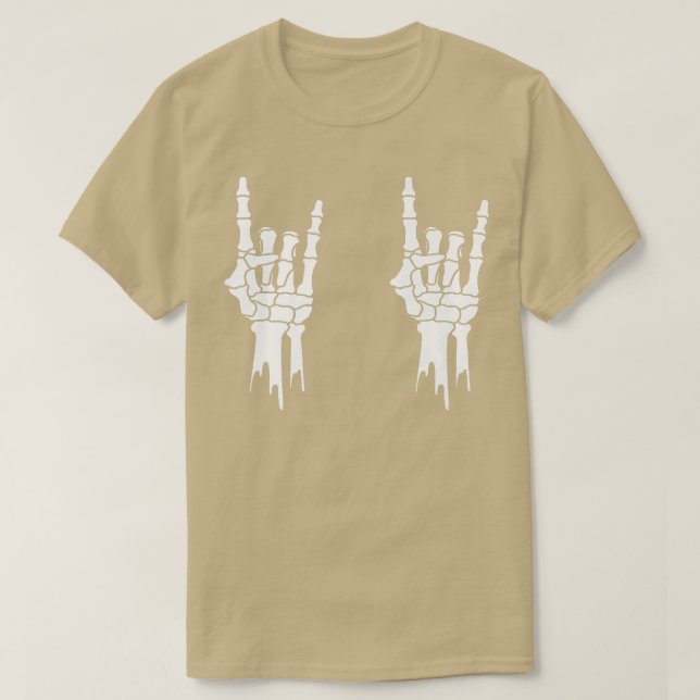 Camiseta Skeleton, Rock On Hands, Halloween, Men Women Kids (Frente do Design)
