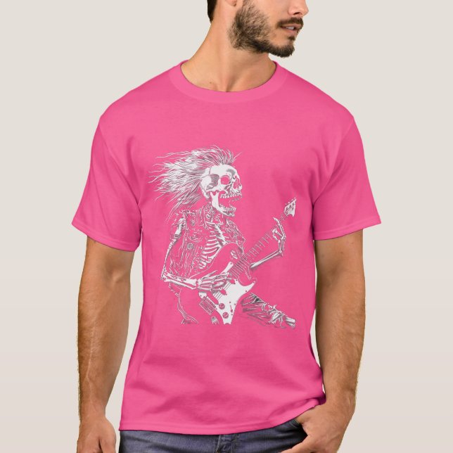 Camiseta Skeleton Rocker Guitar Guy Rock And Roll Punk Rock (Frente)