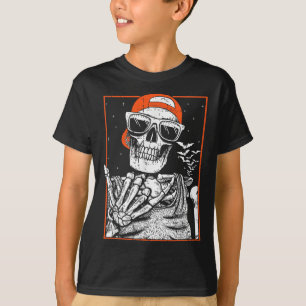 Camiseta Skeleton Rocker Hand Halloween Costume Música Lega