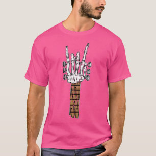 Camiseta Skeleton Rocking Hand Guitar Rock Sinal Heavy Meta