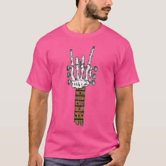 Camiseta Skeleton Rocking Hand Guitar Rock Sinal Heavy Meta