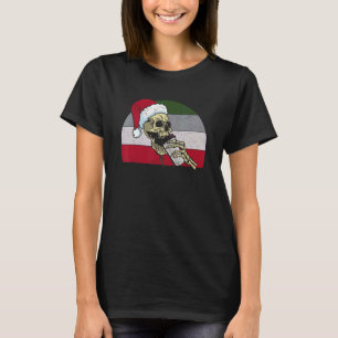 Camiseta Skeleton Santa Claus Bebendo Café Christma