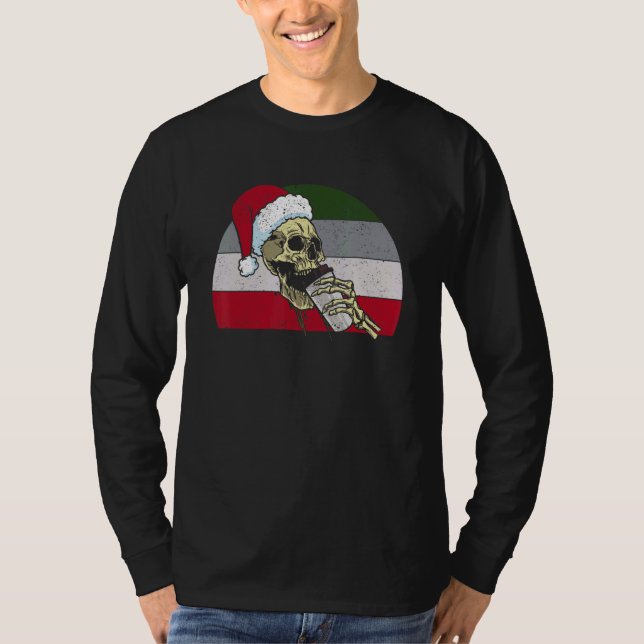 Camiseta Skeleton Santa Claus Hat Drinking Coffee  Christma (Frente)