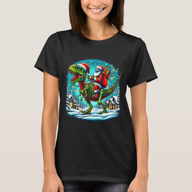 Camiseta Skeleton Santa Riding T Rex Dinosaur Funny Christm (Frente)
