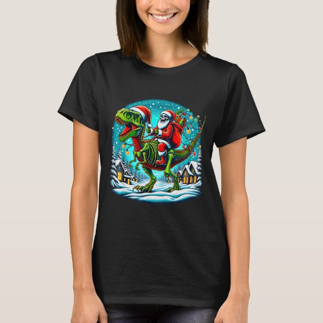 Camiseta Skeleton Santa Riding T Rex Dinosaur Funny Christm (Frente)