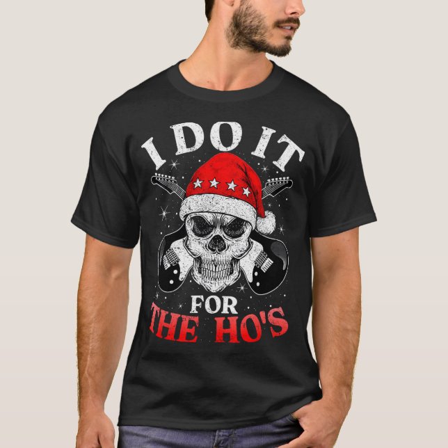 Camiseta Skeleton Santa Rocker Inappropriate Funny Guitar G (Frente)