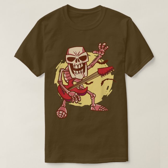 Camiseta Skeleton Scary Bass Game em Bandas como músico Gui (Frente do Design)
