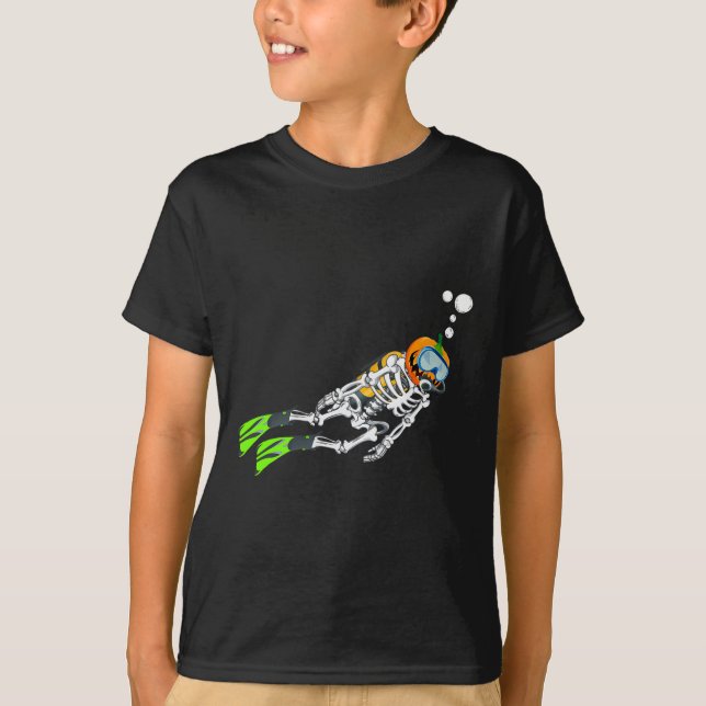 Camiseta Skeleton Scuba Mergulhando mergulhador de Abóbora  (Frente)