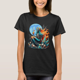 Camiseta Skeleton Sereia Fiery Hair Ocean Skulls Fantasy H