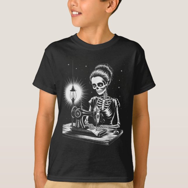 Camiseta Skeleton Sewer Quilter Funny Sewing Halloween (Frente)