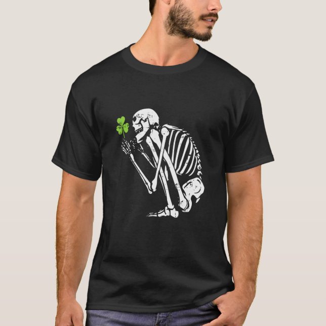 Camiseta Skeleton Shamrock St Patricks Day C Leprechaun Hat (Frente)