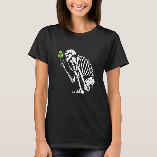 Camiseta Skeleton Shamrock St Patricks Day C Leprechaun Hat (Frente)