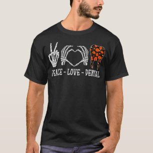 Camiseta Skeleton Sinal de Coração Mão Sinal Paz Amor Hallo